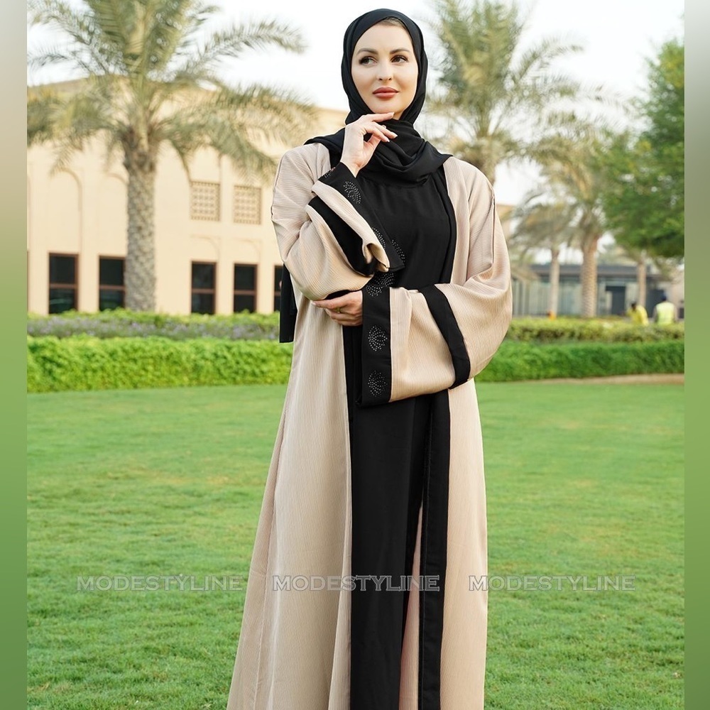 Bisht Abaya with hijab Attached cardigan open front abaya with belt Jilbab